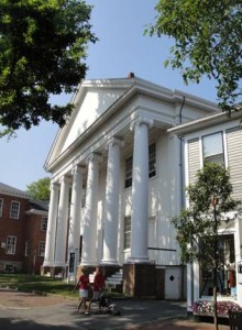 Facade Methodist Church Nantucket in the summer time at Two Centre Street